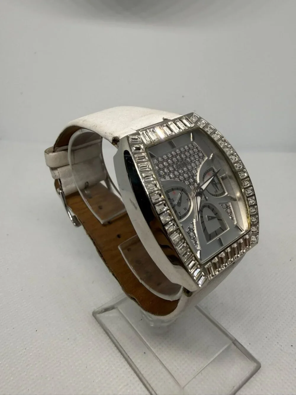 Guess Ladies Silver Multifunction Watch Rhinestone Rectangular Case W18532L2